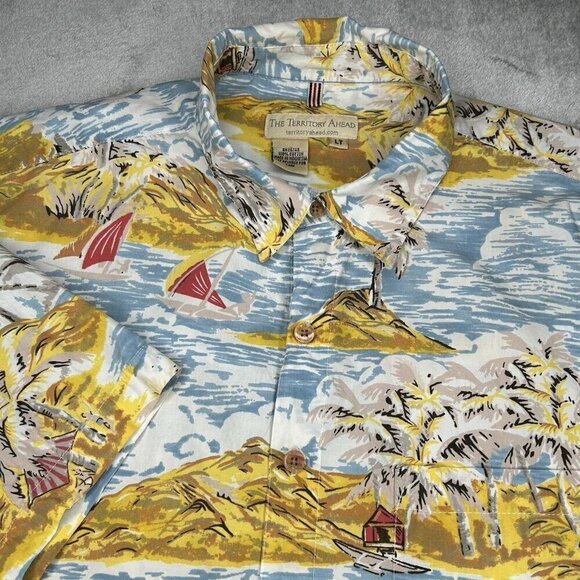 The Territory Ahead Shirt Mens Large Tall LT Hawaiian Palm Trees Beach Casual - Picture 1 of 11